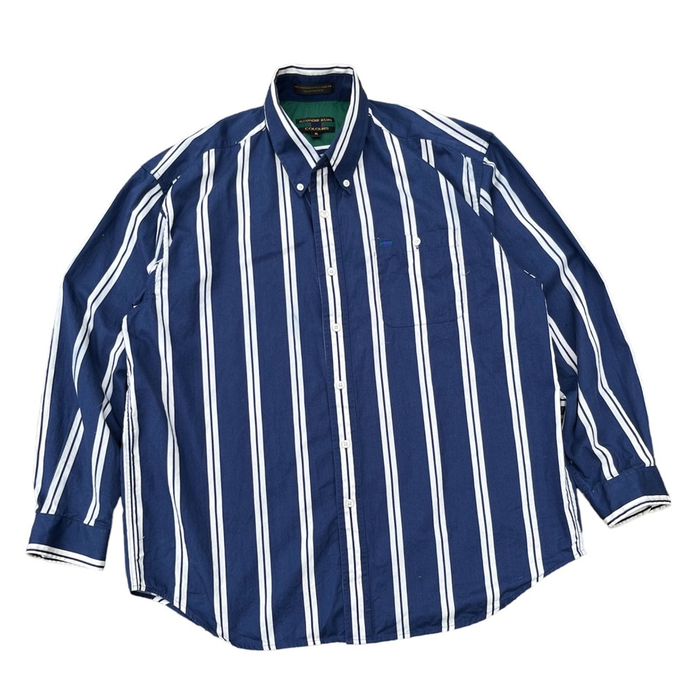 Vintage Alexander Julian Colours Navy Blue White Stripe Button Down Shirt XL